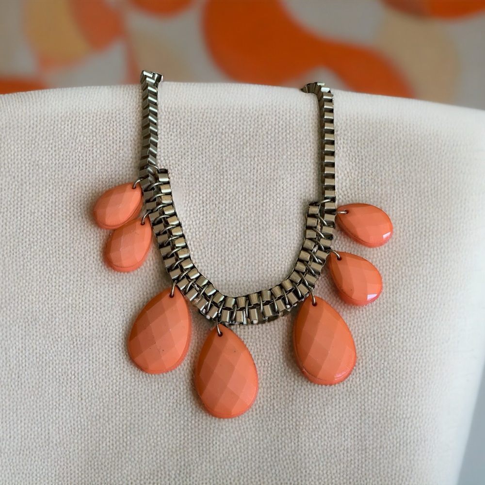 Unique Orange Statement Necklace. Thick Link Chai… - image 1